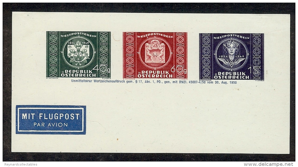 1950 Austria Stamped Airmail Address Label UPU Set Of Three Mint Hinged Scarce - Other & Unclassified