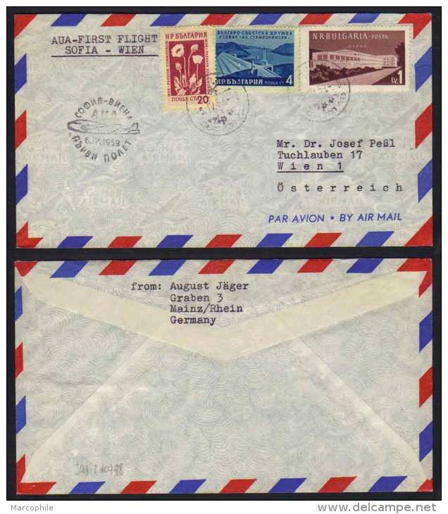 AUA - BULGARIE - SOFIA - VIENNE  / 1959 ENVELOPPE PREMIER VOL - FFC (ref 5038) - Lettres & Documents