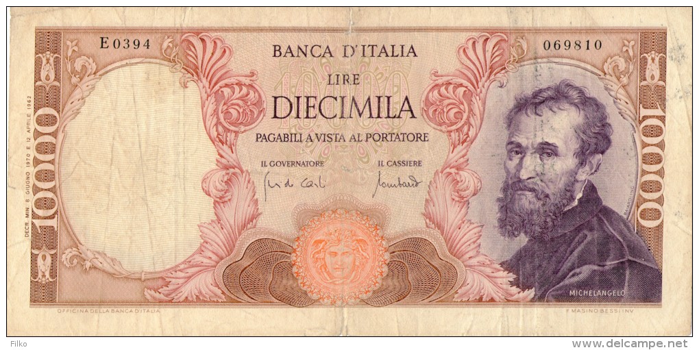 ITALY,10 000 Lit,1970,P.97e,signatures:Carli & Lombardo,see Scan - 10.000 Lire