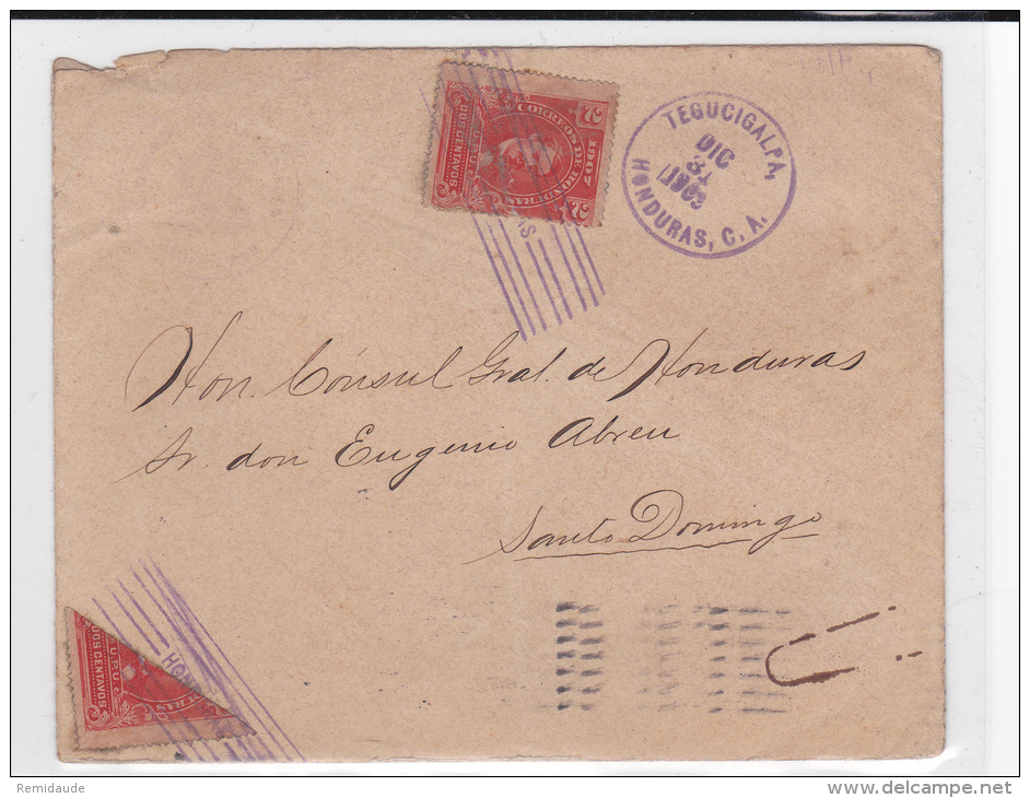 HONDURAS - 1903 - RARE 1/2 TIMBRE UPU Sur ENVELOPPE De TEGUCIGALPA Pour SANTO DOMINGO - Honduras