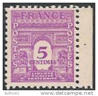 F - France (1944) - Arc De Triomphe De L'Etoile. Lithographie, Dentelé 11. Y&T N°620. 5c. Lilas-rose. Gouvernement Provi - 1944-45 Arc De Triomphe