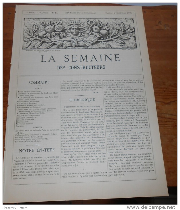 La Semaine Des Constructeurs. N°10. 4 Septembre 1886. Une Villa à Carlsruhe, Grand Duché De Bade. Eglise à Calais. - Revues Anciennes - Avant 1900