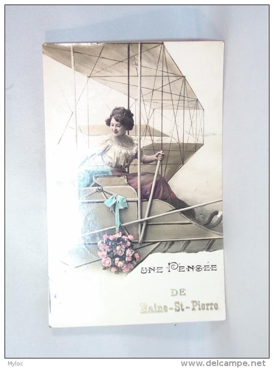 Photomontage. Une Pensée E Haine-Saint-Pierre.  Femme Dans Avion. - La Louvière