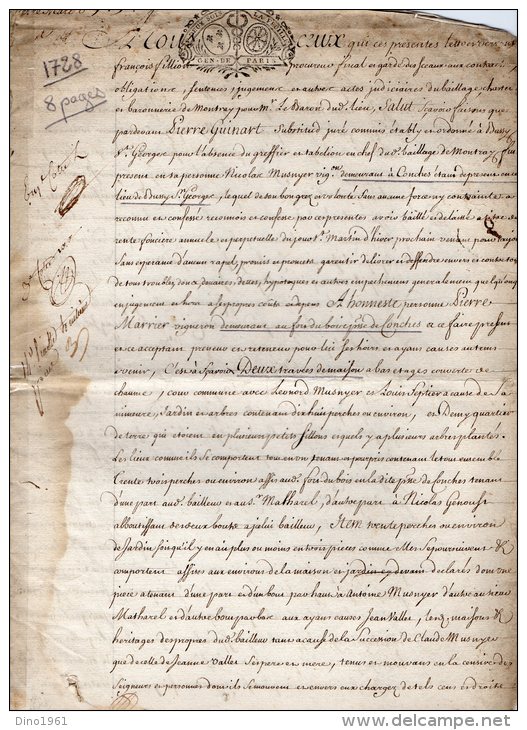 VP41- PARIS X CONCHES X LAGNY 1728 - Acte Bail De Maison - Seals Of Generality