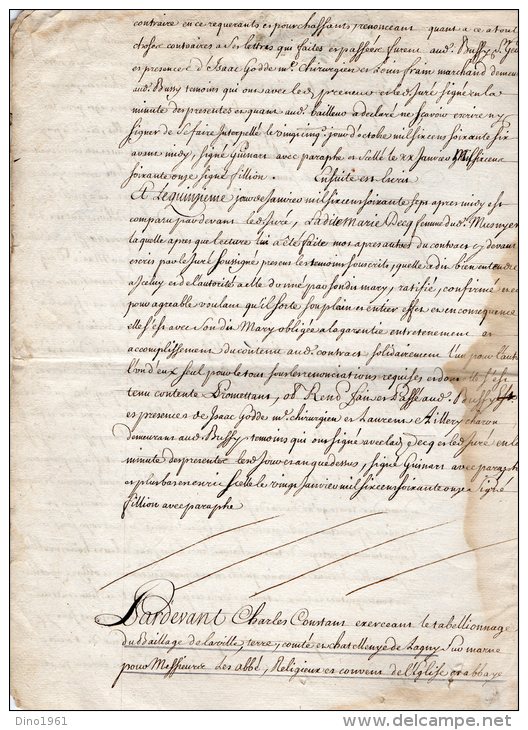VP41- PARIS X CONCHES X LAGNY 1728 - Acte Bail De Maison - Matasellos Generales