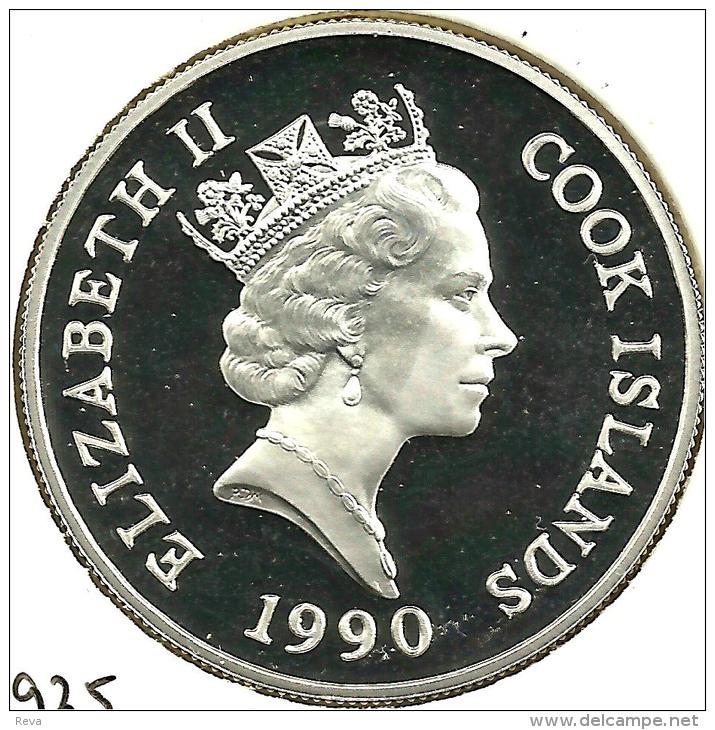 COOK ISLANDS $50 DOLPHIN ANIMAL FRONT QEII HEAD BACK1990 AG SILVER PROOF KM210 READ DESCRIPTION CAREFULLY!! - Isole Cook