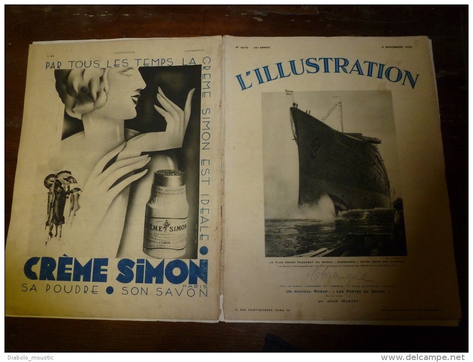 5 Novembre 1932 Le NORMANDIE  Couverure Et Pages Afférentes Au Sujet. - Bateaux