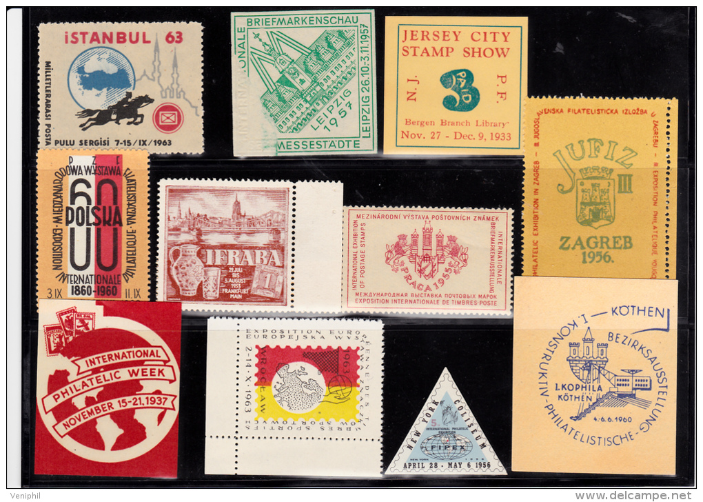 LOT DE 11 VIGNETTES EXPO PHILATELIQUE -PAYS DIVERS--1933 A 1963 -TB - Vignetten (Erinnophilie)