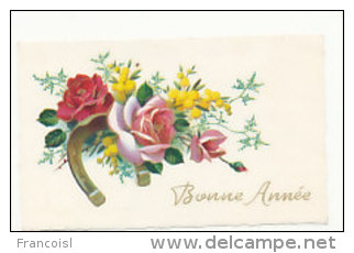 Mignonnette. Bonne Année. Fer à Cheval, Roses, Mimosa. 1957. Dorée - Año Nuevo