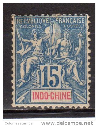 (SA0992) FRENCH INDO-CHINA, 1892 ("Tablet"-type, 15c., Blue And Red). Mi # 8. Mint Hinged* Stamp (gum Is Partly Missing) - Ongebruikt