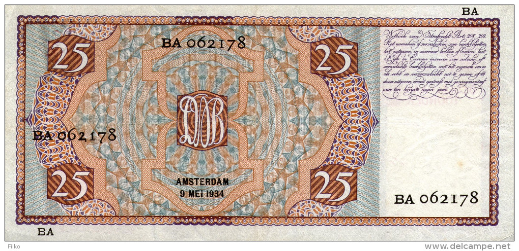 Netherland,25 Gulden,09.05.1934,P.50,as Scan - 25 Gulden