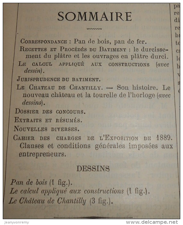 La Semaine Des Constructeurs. N°15. 9 Octobre 1886. Château De Chantilly. - Revues Anciennes - Avant 1900