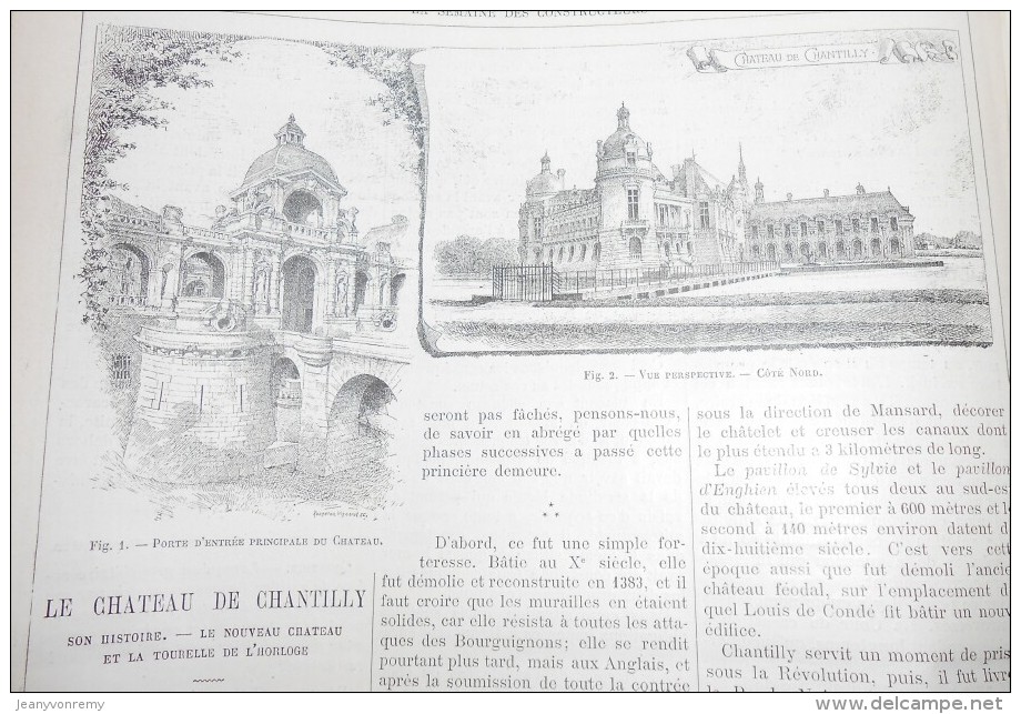 La Semaine Des Constructeurs. N°15. 9 Octobre 1886. Château De Chantilly. - Revues Anciennes - Avant 1900