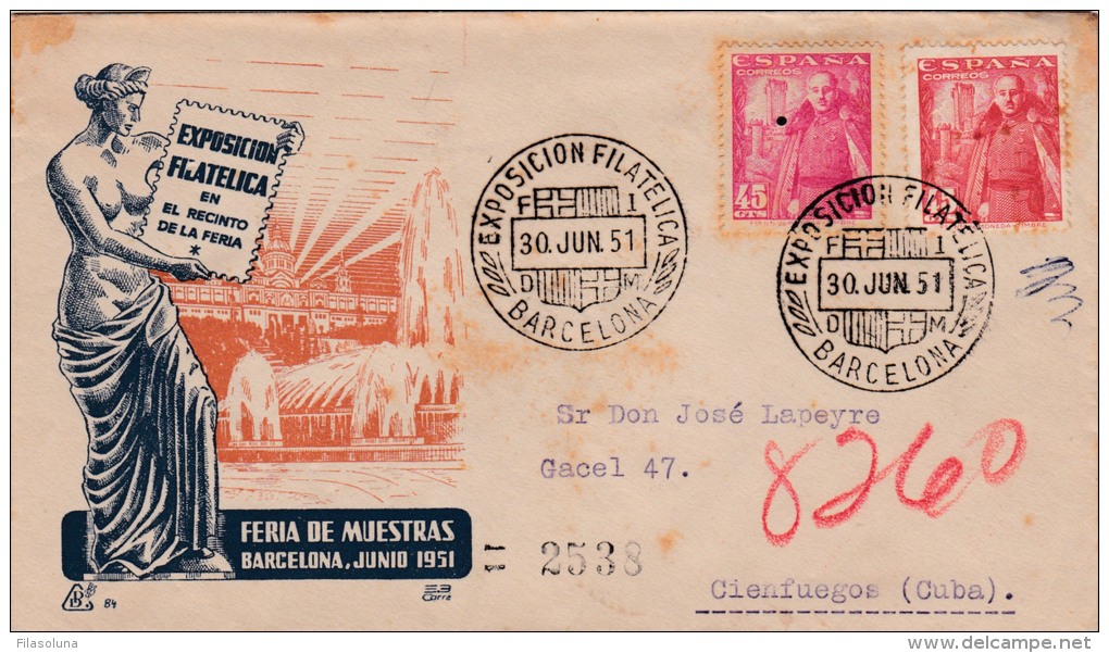 01100 Carta De Barcelona A Cienfuegos - Cuba 1951 - ...-1850 Prefilatelia