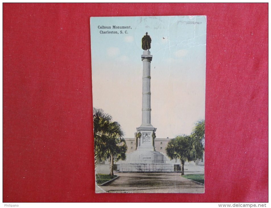 - South Carolina > Charleston Calhoun Monument  1915 Cancel Stamp Peeled Off Crease       Ref-1078 - Charleston