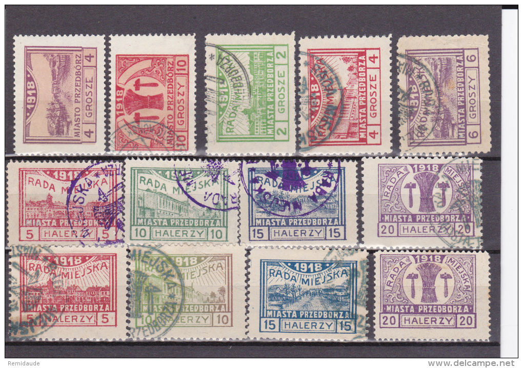 POLAND - 1918 - EMISSION LOCALE PRZEDBORZ MICHEL Nr.4 + 6 + 7/9 + 11/14 + 15/18 */OBLITERES - COTE MINIMUM = 200 EUR. - Gebraucht