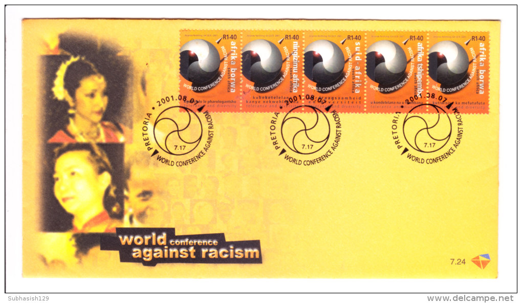 South Africa - First Day Cover - 07.08.2001 - World Conference Against Racism - 5v Stamp Fdc - Lettres & Documents