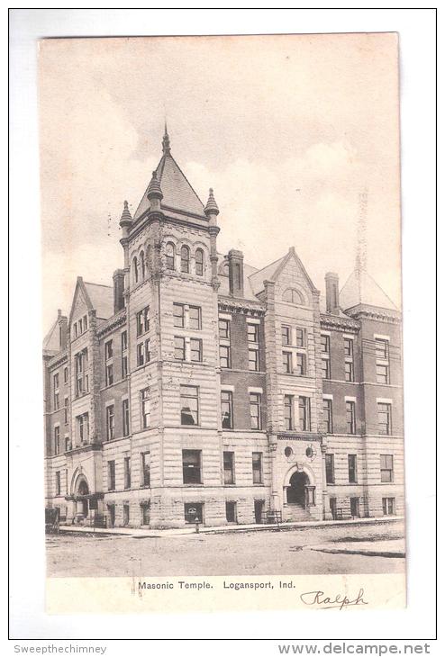 M03  Masonic Temple Logansport  IN -  USED  Logansport 1911  WITH STAMP - Autres & Non Classés