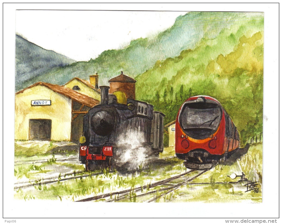 Chemin De Fer De Provence. Le Train à Vapeur Et Un Autorailmétrique De Provence(AMP), à Annot, En 2010 - Gares - Avec Trains