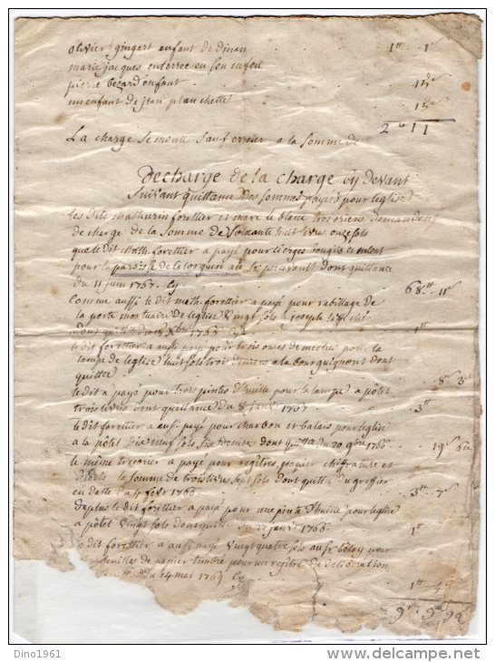 VP46- CALORGUEN 1766 - Acte De Compte - Algemene Zegels