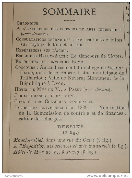 La Semaine Des Constructeurs. N°17. 23 Octobre 1886. Hôtel De Madame De V...à Passy. - Revues Anciennes - Avant 1900