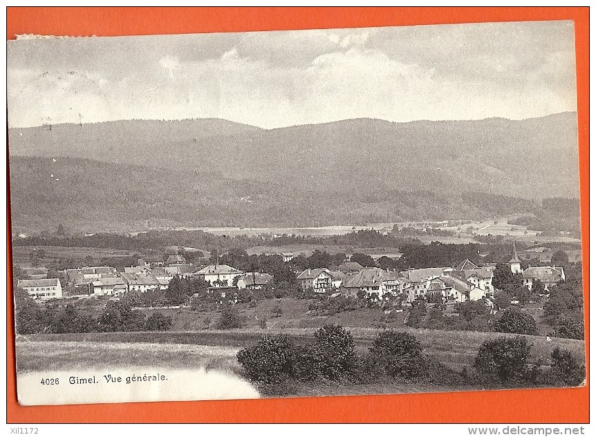 Z0564 Gimel Vue Générale En Direction Du Marchairuz. Cachet Gimel 1911 Pour Salvan - Gimel