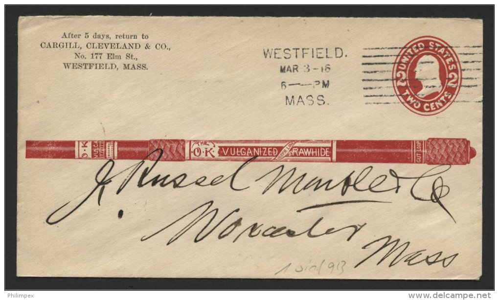 Westfield MA Vulcanized Rawhide 1915 Advertising Cover - 1901-20