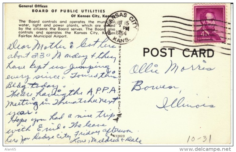 Kansas City KS Kansas, Board Of Public Utilities Building, C1960s Vintage Postcard - Kansas City – Kansas