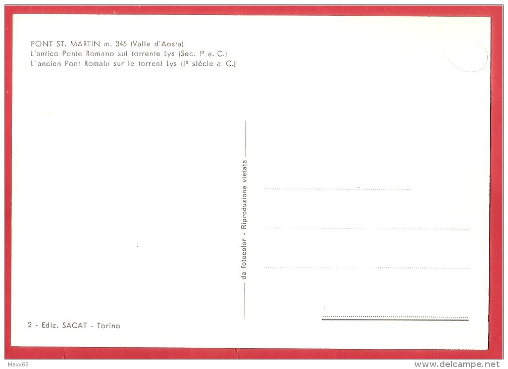 CARTOLINA NV ITALIA - PONT ST. MARTIN (AO) - Antico Ponte Romano Sul Torrente Lys - 10 X 15 - PERFETTA - Altri & Non Classificati