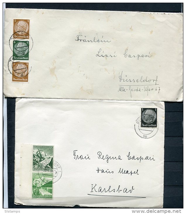 Germany 1933-9 (4) Covers Hindenbourg Single,strip Of 3 ++ - Covers & Documents