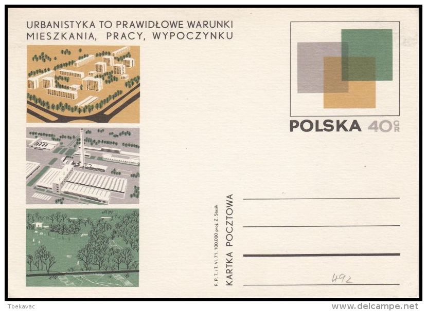 Poland 1971, Postal Stationery "Popularization Of Urban Developments Polish", Cp 492, Mint - Entiers Postaux