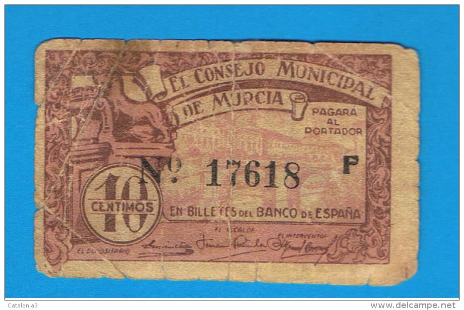 BILLETE LOCAL - MURCIA 10 Centimos 1937 - Autres & Non Classés