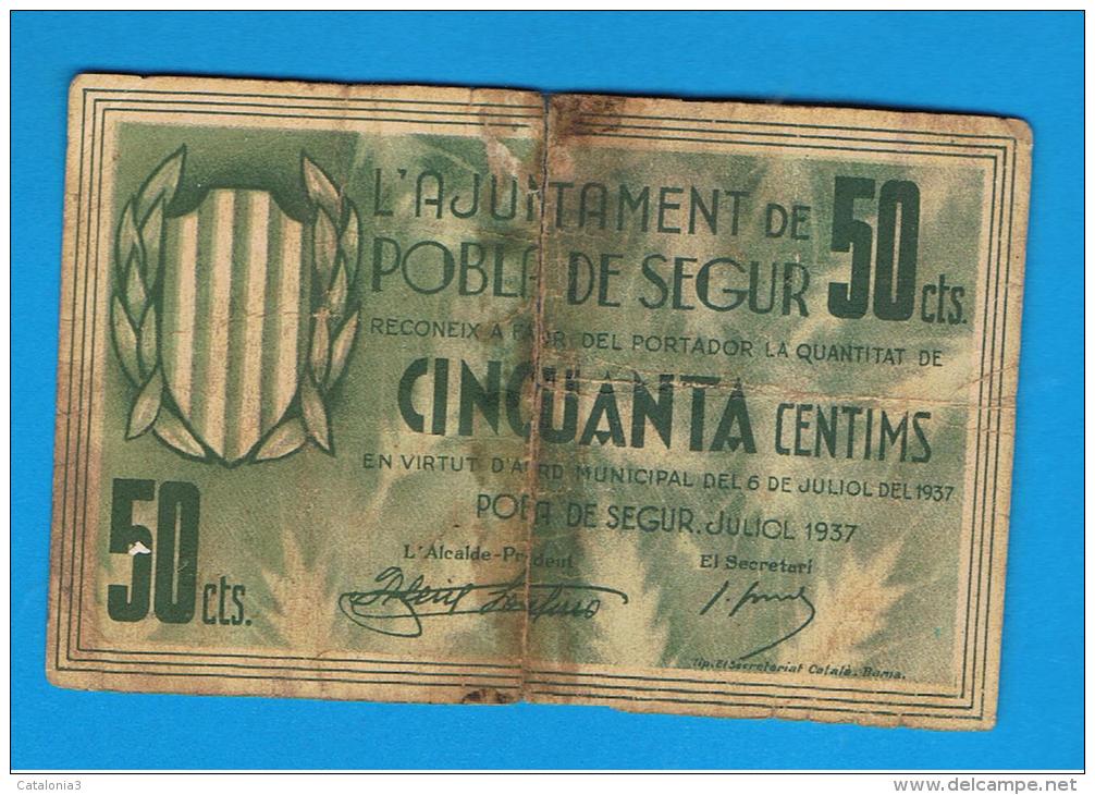 BILLETE LOCAL - POBLA DE SEGUR 50 Centimos 1937 - Andere & Zonder Classificatie