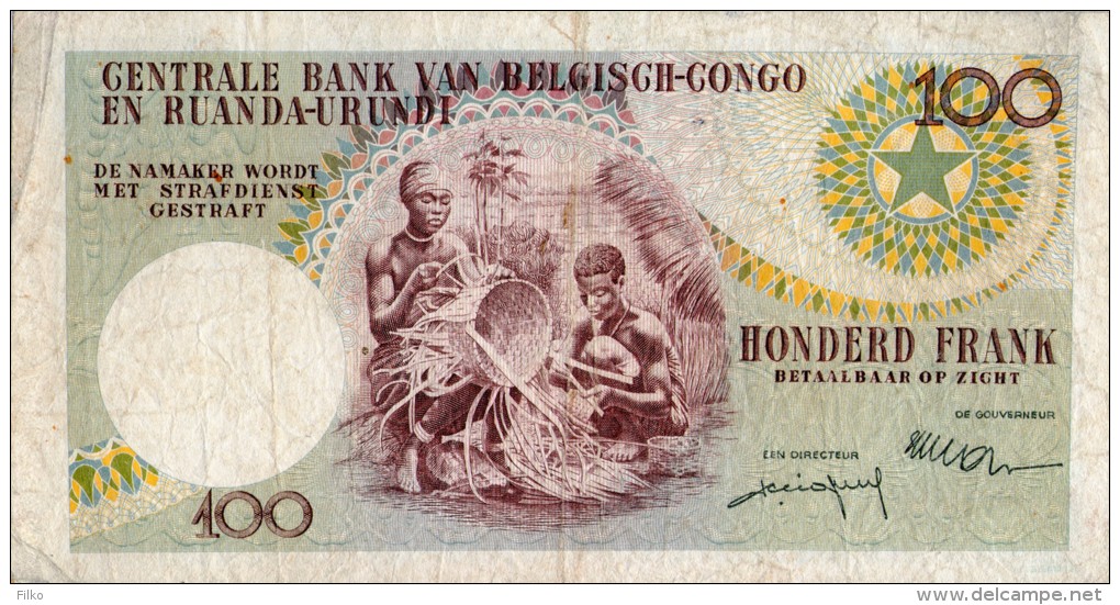 1957 Belgian Congo Ruanda-Urundi Central Bank One Hundred Francs Banknote P# 33b,as Scan - Ruanda-Burundi