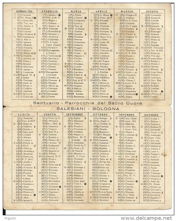 CAL016 - CALENDARIETTO 1938 - SALESIANI BOLOGNA - Petit Format : 1921-40