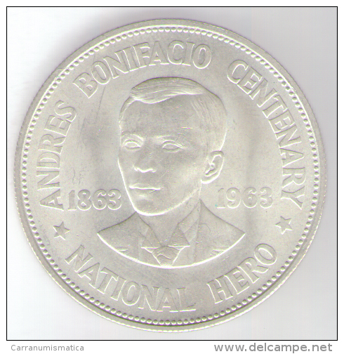 FILIPPINE 1 PESO 1963 AG ANDRES BONIFACIO CENTENARY - Filippijnen