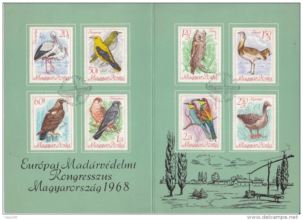 BIRDS PROTECTION, STOR, EAGLES, OWL, DUCK, SONGBIRDS, STAMPS ON BLOCKLET, 1968, HUNGARY - Picotenazas & Aves Zancudas