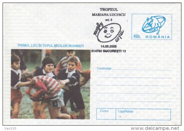 RUGBY, CHILDRENS CUP, COVER STATIONERY, ENTIER POSTAL, 2005, ROMANIA - Rugby