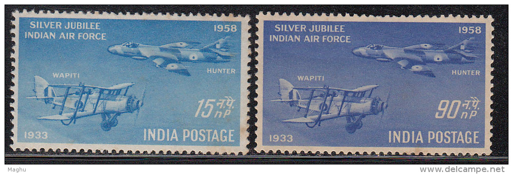 India MH 1958, Set Of 2, Silver Jubilee Indian Air Force, Airplane, As Scan - Nuevos