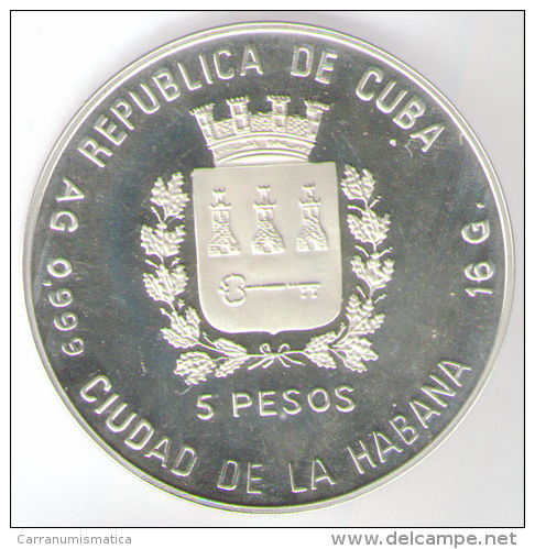 CUBA 5 PESOS 1989 AG PROOF FDC CAMPEONATO MUNDIAL DE FUTBOL ITALIA 1990 - Cuba