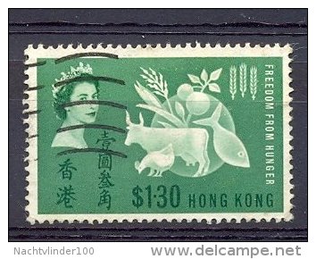 MR783 FAUNA KOE KIP VIS VOEDSEL FOOD COW CHICKEN FISH GRAINS FREEDOM FROM HUNGER HONG KONG 1963 Gebr/used - Contre La Faim