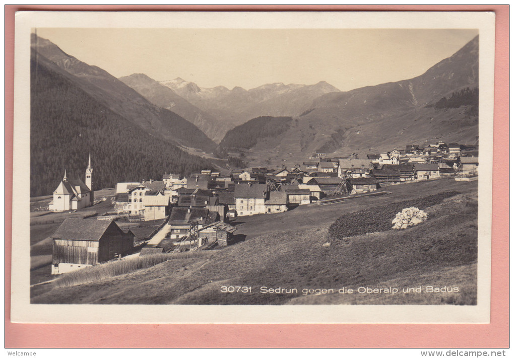 OUDE POSTKAART ZWITSERLAND SCHWEIZ   SEDRUN GEGEN OBERALP UND BADUS - Autres & Non Classés