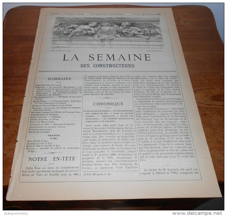 La Semaine Des Constructeurs. N°26. 25 Décembre1886. Hôtel De Ville De Neuilly. - Revues Anciennes - Avant 1900