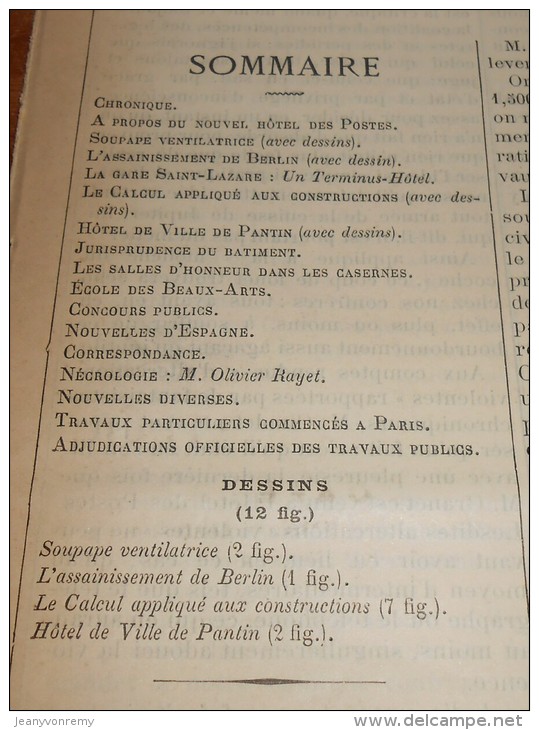 La Semaine Des Constructeurs. N°35. 26  Février 1887. Hôtel De Ville De Pantin. - Magazines - Before 1900