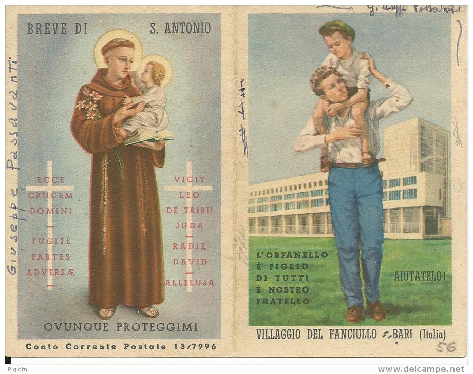 CAL069 - CALENDARIETTO 1956 - VILLAGGIO DEL FANCIULLO BARI - Tamaño Pequeño : 1941-60