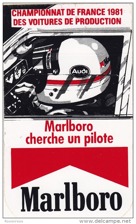 AUTOCOLLANT PUBLICITAIRE MARLBORO - CHAMPIONNANT DE FRANCE DES VOITURES DE PRODUCTION - 1981 - Autocollants