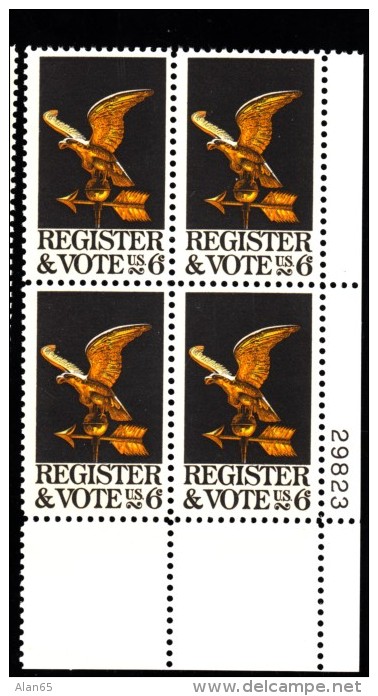 Lot Of 2 #1343, #1344 Plate # Blocks Of 4 Stamps, Law And Order Police, Register &amp; Vote Issues - Plate Blocks & Sheetlets