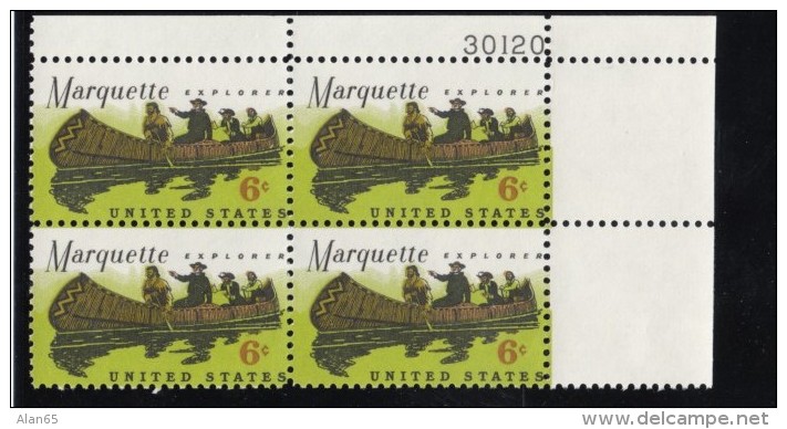 Lot Of 3 #1356, #1357 #1358 Plate # Blocks Of 4 Stamps, Marquette Explorer Daniel Boone Arkansas River Issues - Numéros De Planches