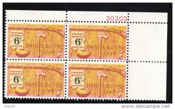 Lot Of 3 #1356, #1357 #1358 Plate # Blocks Of 4 Stamps, Marquette Explorer Daniel Boone Arkansas River Issues - Numéros De Planches