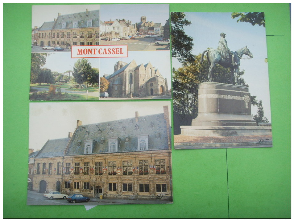 29 ) Mont Cassel : 3 Cp Neuves:statue Marechal Foch ,place De Gaulle,jardin Public Et Collegiale Notre Dame - Other & Unclassified